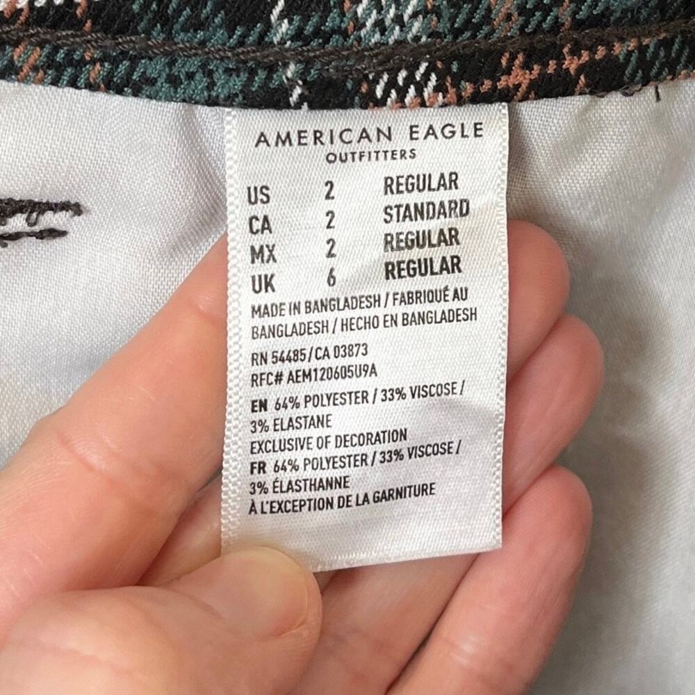 American Eagle Women's Super Hi-Rise Skinny Trouser Pants 2 Tartan Plaid Green - Picture 10 of 12